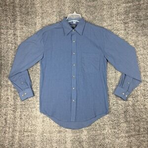 Puritan‎ Mens Small 34/36 Blue Micro Check Wrinkle Resistant Button Down Shirt